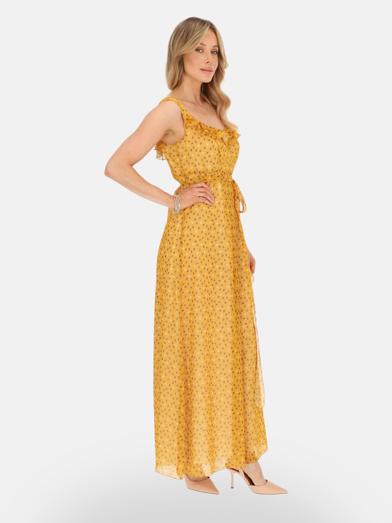  Musztardowa sukienka maxi w drobne kwiaty Potis & Verso Lorika