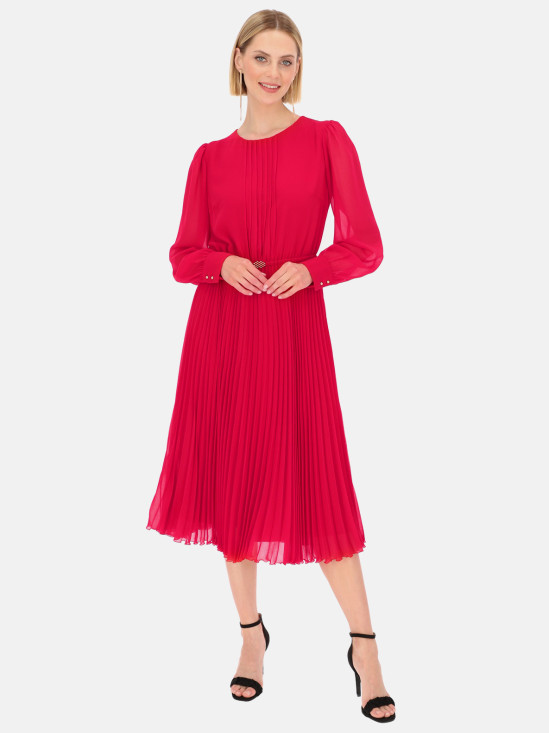  Czerwona elegancka sukienka z plisowanym dołem Potis & Verso Agnes
