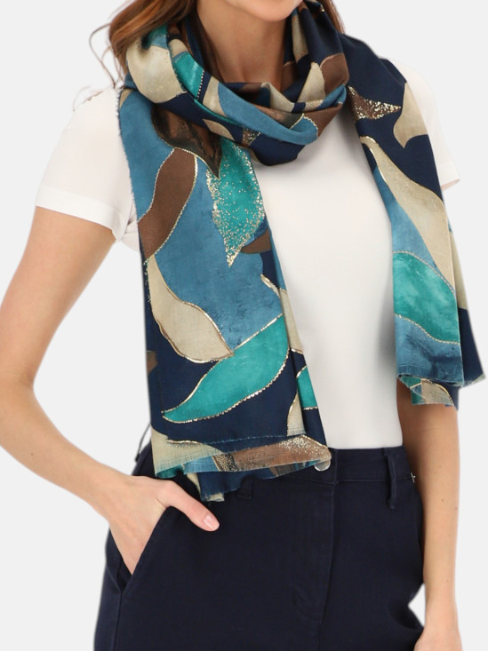  Kolorowy szal z wiskozy z liściastym wzorem Potis & Verso