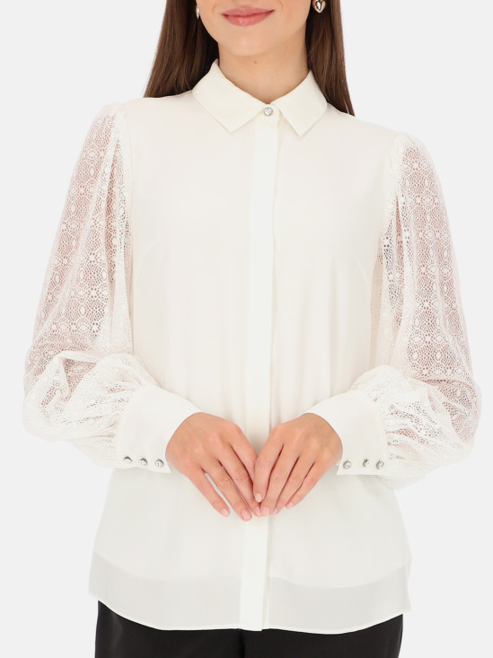  Elegancka biała koszula z koronkowymi rękawami L'AF Lorita