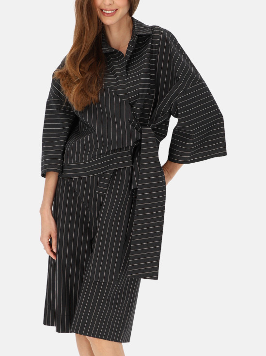  Czarna bawełniana bluzka koszulowa wiązana w talii Eye for Fashion