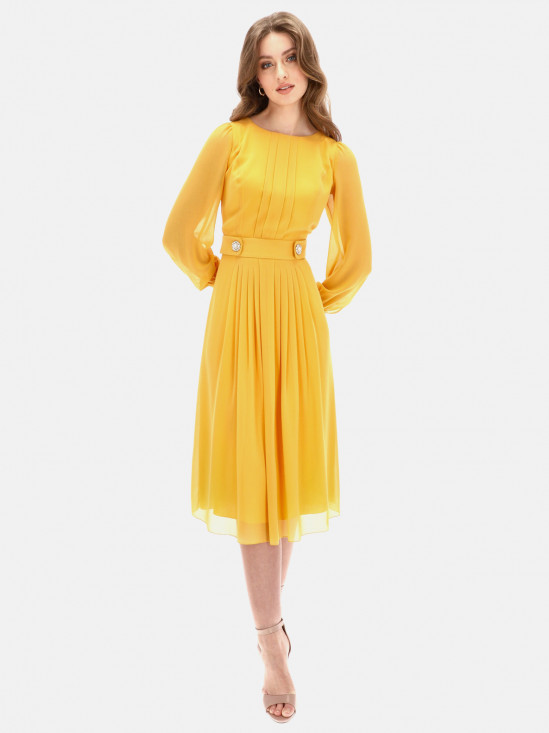  Żółta sukienka wizytowa z zakładkami Potis&Verso Queen