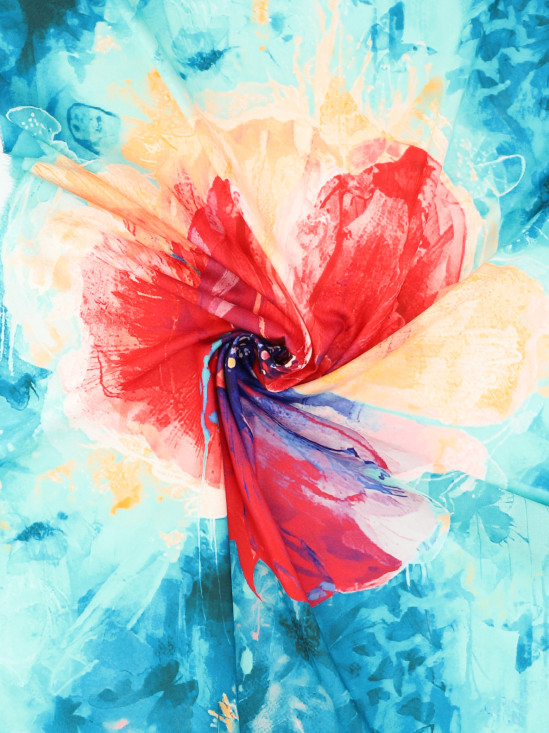  Kolorowy szal z kaszmiru i wełny z kwiatem Potis & Verso