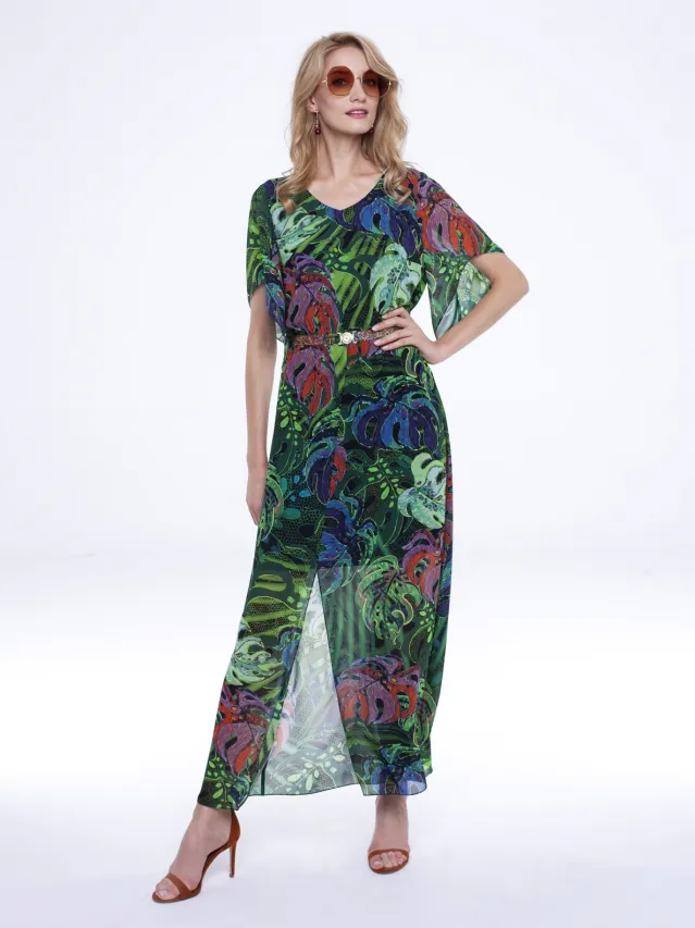 Długa sukienka w tropikalny wzór L`AF TAMI